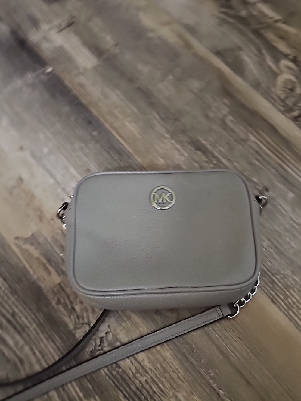 Michael Kors Light Grey Leather Crossbody Camera Bag NWOT